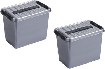 2x stuks sunware q-line opberg box/opbergdoos - 9 liter - 30 x 20 x 22 cm - kunststof - opslagbox - grijs