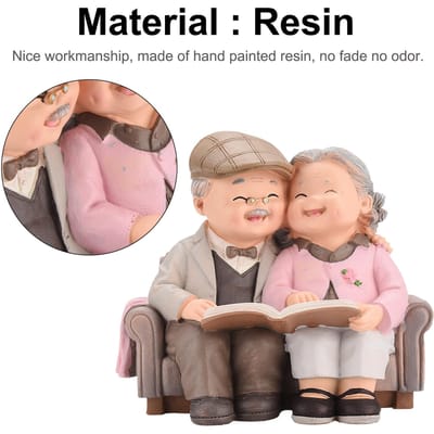 Hars Koppelfiguur Gelukkige Oude Man en Vrouw Standbeeld Ornament voor Bruiloft Huisdecoratie Type 1 beige