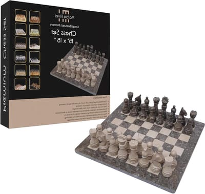 Handgemaakt Schakelschaakspel - Marmer Schakelschaakspel - Strategisch Spel - 100% Handgepolijst Marmer - 38 x 38 cm - Oceanic & Virona