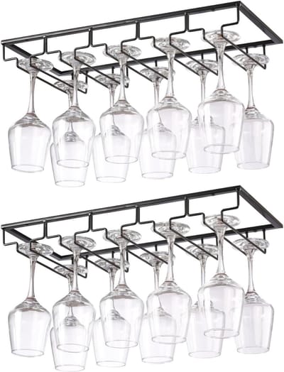 Aura® Ophangrek Wijnglazen - Wijnglazenhouder – Metalen Wijnglazenrek - Zwart- ‎22 x 40 x 6 cm; 1.2 kg