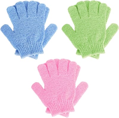 Exfoliërende Handschoenen voor Douche en Spa - 3 Paar Lichaamspeeling, Dode Huidcellen Verwijderen, Badaccessoires en Loofah Towel Handschoenen