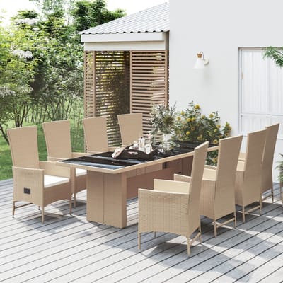 vidaXL - 9-delige - Tuinset - met - kussens - poly - rattan - beige