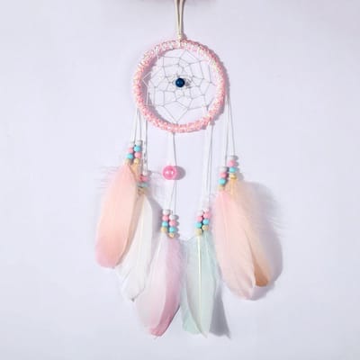 DW4Trading Dromenvanger met Kralen en Veren - Dreamcatcher - 45x12 cm - Roze