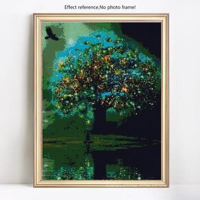 Diamant borduurwerk boom hemel volledige ronde landschap diamant schilderij 20X30CM blue