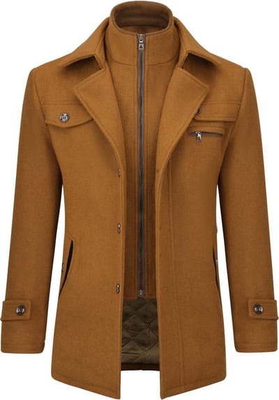 ALLTHEMEN Heren Korte Jas met Opstaande Kraag Mantel - Wollen Winterjas Business - XL