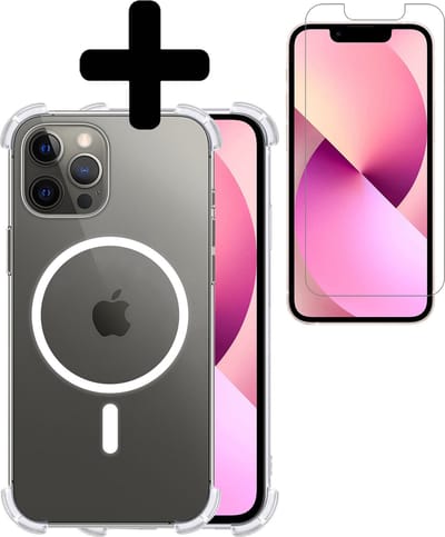 Hoesje - Met Screenprotector - Geschikt voor Apple iPhone 13 Pro - Magsafe Compatible - Sterk & Shockproof - Back Cover - Shock Proof Case - Telefoon Hoes - Telefoonhoesjes - Transparant