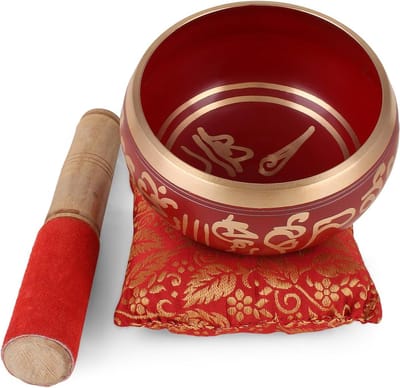 "Tibetaanse Meditatie Om Mani klankschaal kussen Mallet 4 inch rood"