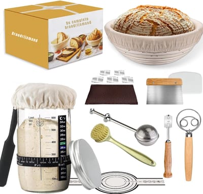 REN®Zuurdesem Starter Set - Zuurdesem - Zuurdesem Starterset - 5-delig bakbenodigdheden - cadeau voor beginners - Natuurlijk - 35cm x 25cm x 20cm