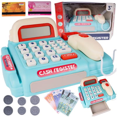 Playos® - Speelgoedkassa - Blauw - Licht & Geluid - met Rekenmachine, Scanner en Geldlade - Inclusief Accessoires - Rekenspeelgoed - Educatief - Rollenspel - Speelgoedkassa