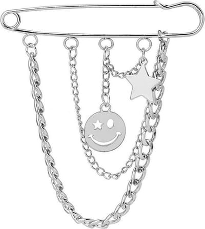 Fako Bijoux® - Sierspeld - Sjaalspeld - Vestsluiting - Vestspeld - Ketting - Smiley & Ster - Zilverkleurig