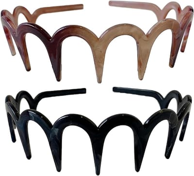 2 Stuks Zig Zag Haarbanden in U-vorm, Mode Haaraccessoires voor Dames en Meisjes, Antislip en Comfortabel (Zwart+Koffie, One Size)