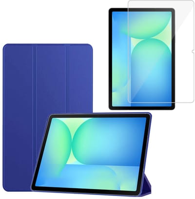 TechNow Hoesje + Screenprotector geschikt voor Samsung Galaxy Tab S10 FE / S10 Lite / S9 FE / S9 Hoesje – Glas - Extreme Shock Case – Smart Case - Blauw