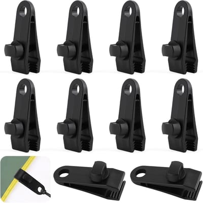 Set van 10 verstelbare tarp clips voor tenten en zeilen, ideaal voor camping, bevestiging en outdoor gebruik