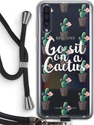 Case Company® - Hoesje met koord geschikt voor Samsung Galaxy A50 hoesje met Koord - Cactus quote - Telefoonhoesje met Zwart Koord - Bescherming aan alle Kanten en Over de Schermrand
