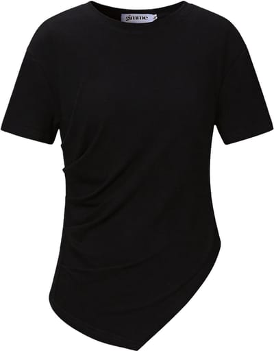 Asymmetric Fitted Tee – T-shirt met Asymmetrische Halslijn – Stijlvolle Top voor een Moderne Look - Zwart - Maat S