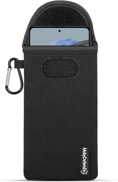 MobyDefend Hoesje - Geschikt voor Xiaomi Redmi Note 12 Pro 5G - Neopreen Pouch Met Karabijnhaak - Insteek - Riemlus - Zwart