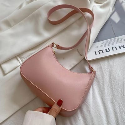 Nouveaux Sacs à Main Rétro Tendance Couleur Unie Cuir Sac à Épaule Aisselle Décontracté Femmes Sacs à Main rose
