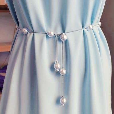 Goud/Zilver Verstelbare Metalen Elegante Parel Dames Riem Dunne Ketting Riem Voor Dames Jurk Skinny Tailleband Decoratieve Sieraden gray