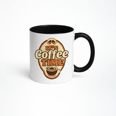It's Coffee Time Mok | Vintage Design Koffiebeker | Zwart Wit Keramische Mok