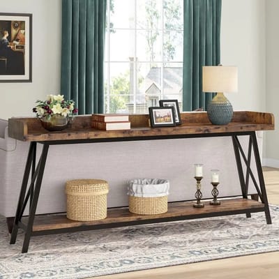 M-Goods - Sidetable Industrieel - Console Tafel - Smalle Haltafel - Wandtafel met Opbergrek - 180 cm