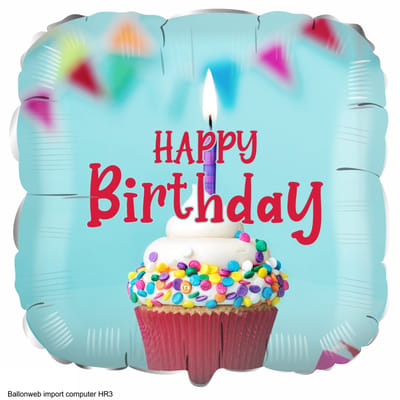 verjaardag cupcake folieballon 17" 30x30cm