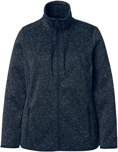 Ulla Popken - Dames - Jas van gebreid fleece ruiten opstaande kraag ritszakken - Zwart - Maat 50+