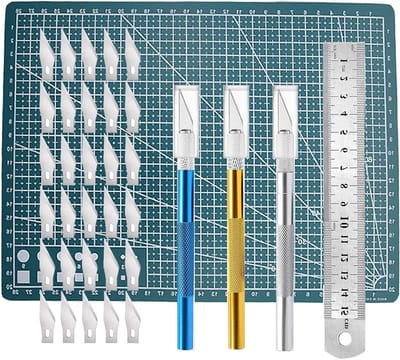 3-delige Set voor DIY Kunstwerk Snijden, Inclusief 30 Vervangende Messen, Precisie Snijgereedschap voor Houtsnijden, Beeldhouwen en Creatieve Projecten