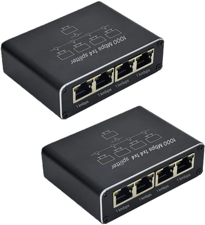 GELLDG 2 Stuks Internet Splitter - 4 Poorten - Netwerk Switch - tot 1000Mbps - Netwerk Splitter - RJ45 Ethernet - Geschikt voor computers, switches, routers, settopboxen en televisies
