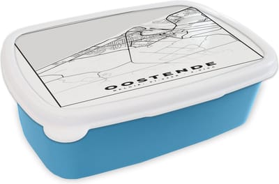 Broodtrommel Blauw - Lunchbox - Brooddoos - Stadskaart – Plattegrond – België – Zwart Wit – Oostende – Kaart - 18x12x6 cm - Kinderen - Jongen