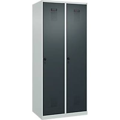 C+P Evolo Plus garderobekast, 2 vakken, rechts scharnierend, veiligheidsdraaistang, B 800 x D 500 x H 1850 mm, lichtgrijs/antracietgrijs