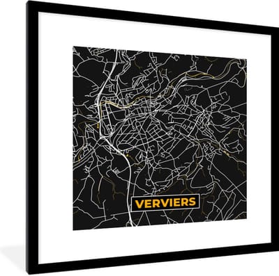 Fotolijst incl. Poster - Verviers - Stadskaart - Goud - Plattegrond - Kaart - 40x40 cm - Posterlijst
