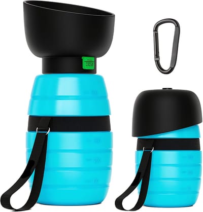Somstyle Drinkfles Hond - 500 ML - Opvouwbare Drinkbak - Waterflessen voor Dieren - Blauw / Zwart