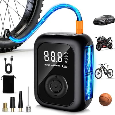 Draagbare Elektrische Fietspomp tot 150 PSI met LCD Display, Automatische Uitschakeling en 6000 mAh Accu voor Snelle Lading