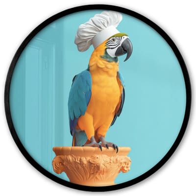 Poster in lijst Rond - Fotolijst 40x40 cm - Posters - Papegaai - Koksmuts - Grappig - Vogel - Ronde posterlijst zwart - Decoratie - Wanddecoratie woonkamer - Muurdecoratie slaapkamer