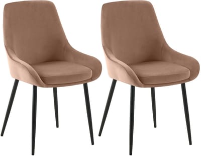 CLP Elmira Set van 2 eetkamerstoelen - Klassiek - Met rugleuning - Met armleuning - Met rugleuning - Velvet - zwart/bruin