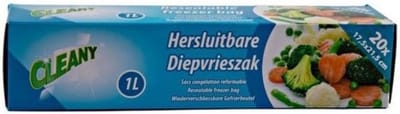 Cleany - Hersluitbare diepvrieszakken - 20 stuks - 1 Liter.
