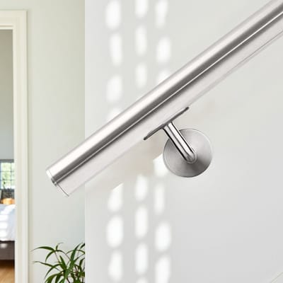 Trapleuning Geborsteld RVS – Rond (42,4 mm) – Lengte: 100 cm – Inclusief 2 rvs leuninghouders