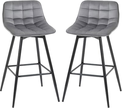 1 set - Scandinavische stijl hoge stoelset met rugleuning en voetstuk - de rugleunende stoel is gemaakt van zijdeachtig textiel en metalen materialen - afmetingen 45x47x88 cm - grijs