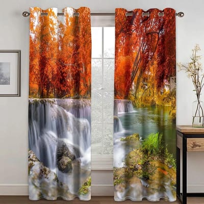 3D Geprinte Sunshine Forest Waterval Gordijnen voor Slaapkamer Gordijnen Bergbeek Natuurlijk Landschap Raamgordijn Woonkamer 50Wx60H(CM)x1Piece&Hook