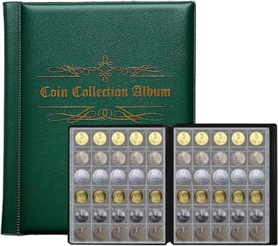 SnelShoppen - Album voor Munten, 16 Bladen, Verzamelalbum voor 2 Euro Munten, Coin Folder, Groene Faux Leer, Geschikt voor 480 Munten, Ideaal voor Mun