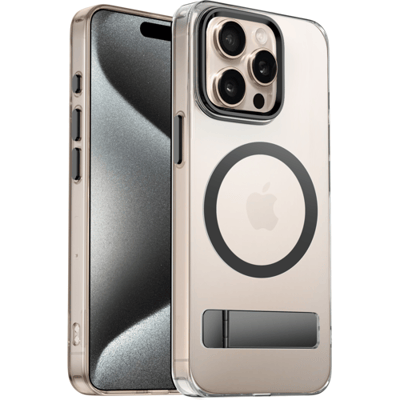 Coverzs Hardcase met Standaard (Zwart) Geschikt voor iPhone 15 Pro – Magnetische Sterke Telefoonhoes met Premium Bescherming