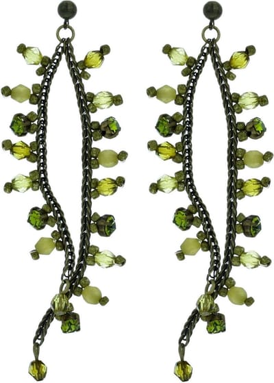 Behave - Oorhangers dames - Groen kralen - Bohemian look 7,5 cm