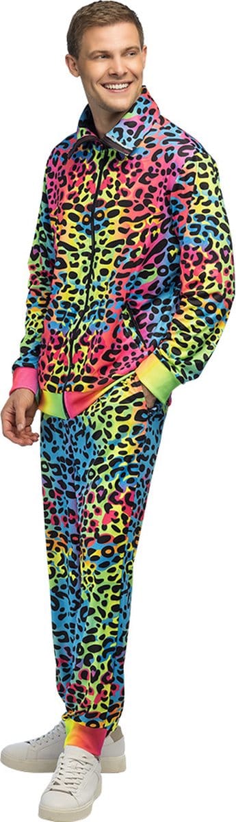 Boland - Trainingspak Leopard art dude UV (M) - Volwassenen - - 80s - 90s - foute party - grappig - retro trainingspak - neon