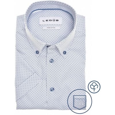 Ledûb Overhemd Fantasy Check Dot Pattern Short Sleeve Button-Down Midden Blauw / male