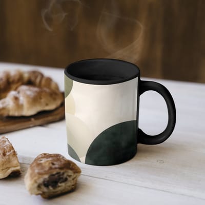 Magische Mok - Foto op Warmte Mokken - Koffiemok - Vlakken - Abstract - Beige - Cirkels - Magic Mok - Beker - 350 ML - Theemok