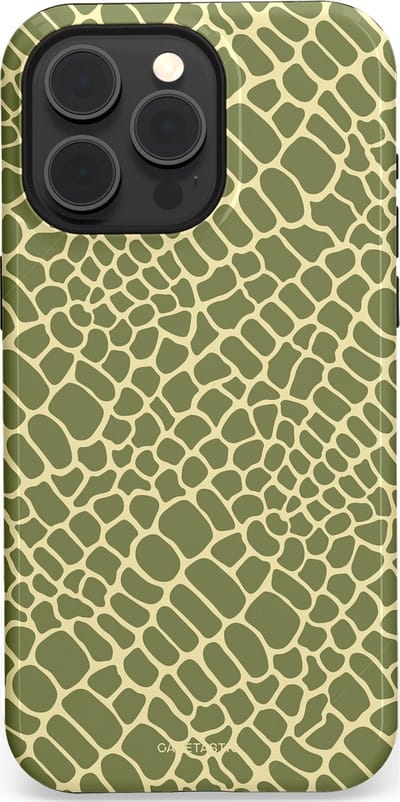 Casetastic hoesje geschikt voor Apple iPhone 15 Pro Max - MagSafe - Dubbellaagse bescherming - Exotische Groen Geel Krokodillen Schubben - Fashion Case - Saliegroen Beige