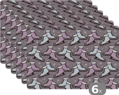 Placemat - Placemats kunststof - Schaatsen - Patroon - Winter - 45x30 cm - 6 stuks - Hittebestendig - Anti-Slip - Onderlegger - Afneembaar
