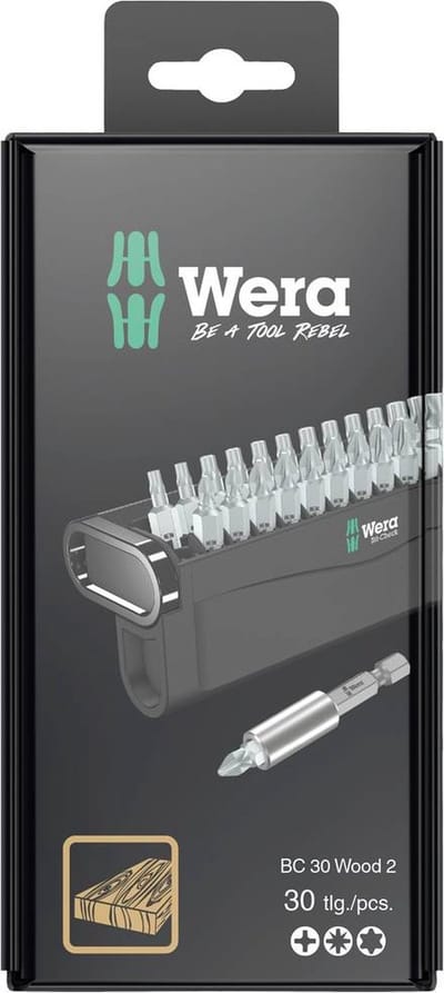 Wera Bit-Check 30 Wood 2 SB 05057438001 Bitset 30-delig Kruiskop Phillips, Kruiskop Pozidriv, Torx