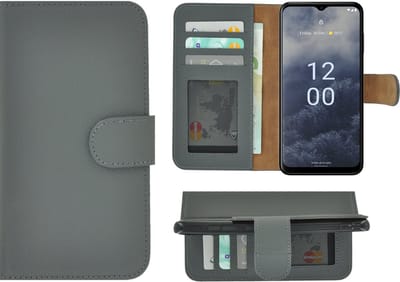 MoDo hoesje Geschikt voor Samsung Galaxy A04s - Echt Leer Book Case - Grijs