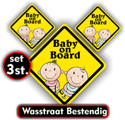 Jerma - Baby on Board - auto - Stickers – Set - 1 van 15 - 2 van 9.5 cm - Weerbestendig - Zelfklevend